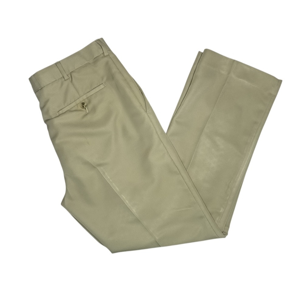 Perry Ellis Beige Stripe‎ Flat Front Polyester Men's Dress Pants 34x32